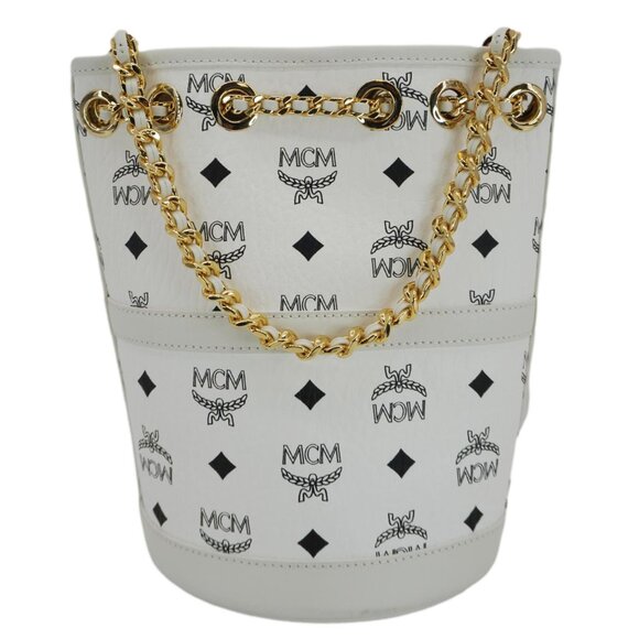 MCM  Aren Mini Visetos Canvas Chain Backpack White